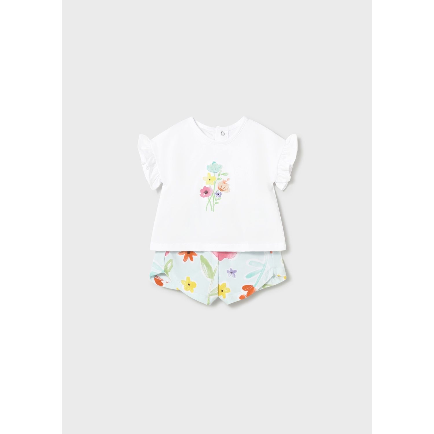 2PC WHITE & BLUE SHORT SET FLORAL PRINT / 1291-043