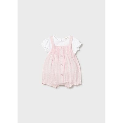 2PC ROSE ROMPER WHITE TSHIRT DAISY PRINT / 1638-042