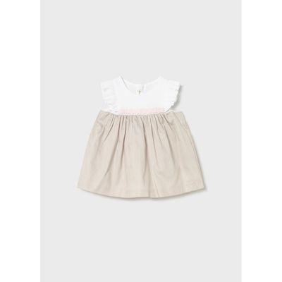 TAUPE STRIPED DRESS WHITE BODICE / 1824-002