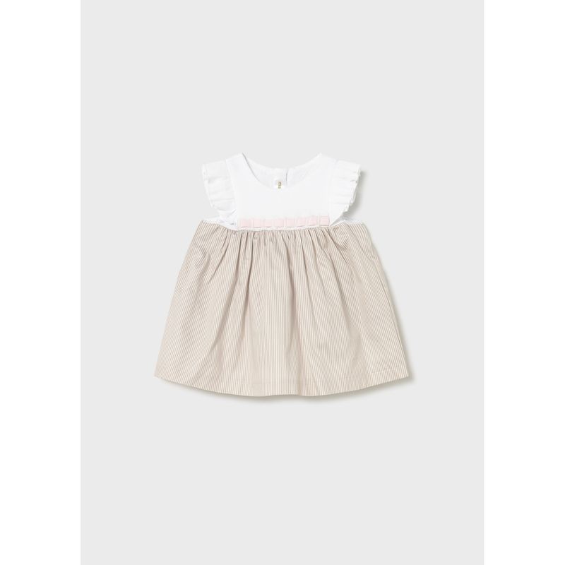 TAUPE STRIPED DRESS WHITE BODICE / 1824-002
