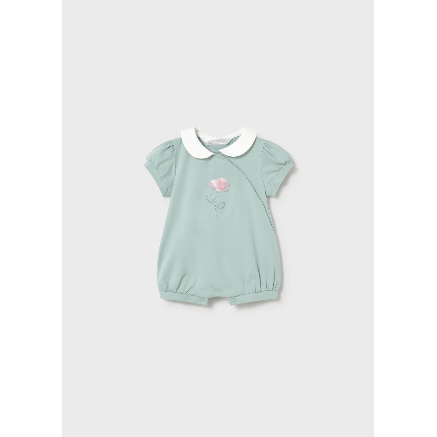GREEN SHORT ROMPER SIDE CLOSURE WHT COLLAR ROSE FLOWER / 1704-089A