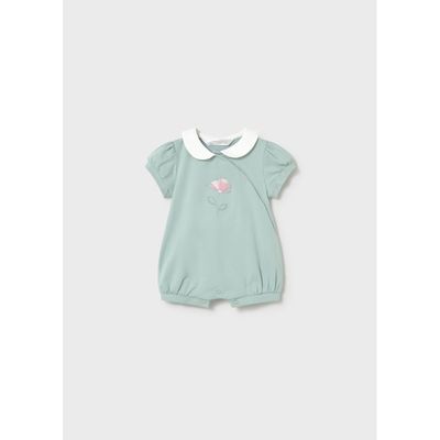 GREEN SHORT ROMPER SIDE CLOSURE WHT COLLAR ROSE FLOWER / 1704-089A