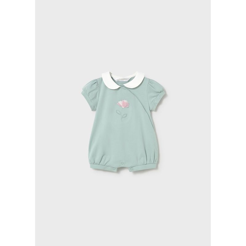 GREEN SHORT ROMPER SIDE CLOSURE WHT COLLAR ROSE FLOWER / 1704-089A
