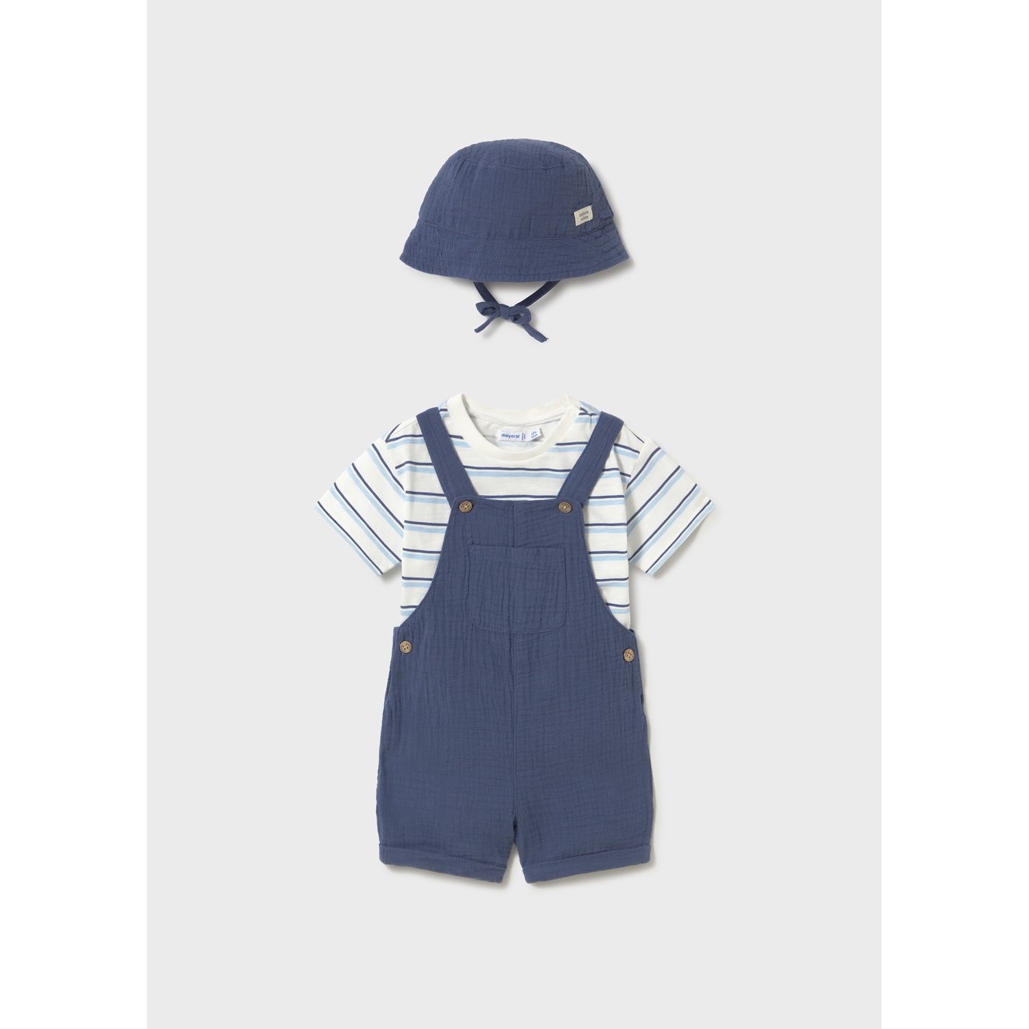 3PC NAVY SHORT/HAT/STRIPED TSHIRT / 1663-024