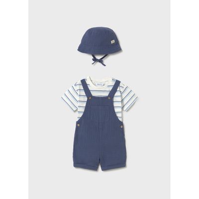 3PC NAVY SHORT/HAT/STRIPED TSHIRT / 1663-024