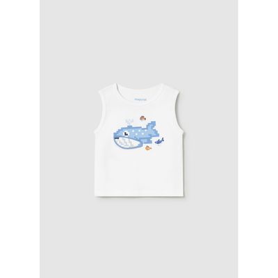 WHITE TANK TOP BLUE FISH PRINT / 1018-011