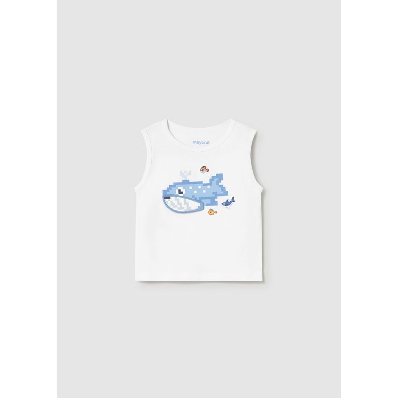 WHITE TANK TOP BLUE FISH PRINT / 1018-011