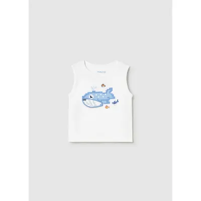 WHITE TANK TOP BLUE FISH PRINT / 1018-011