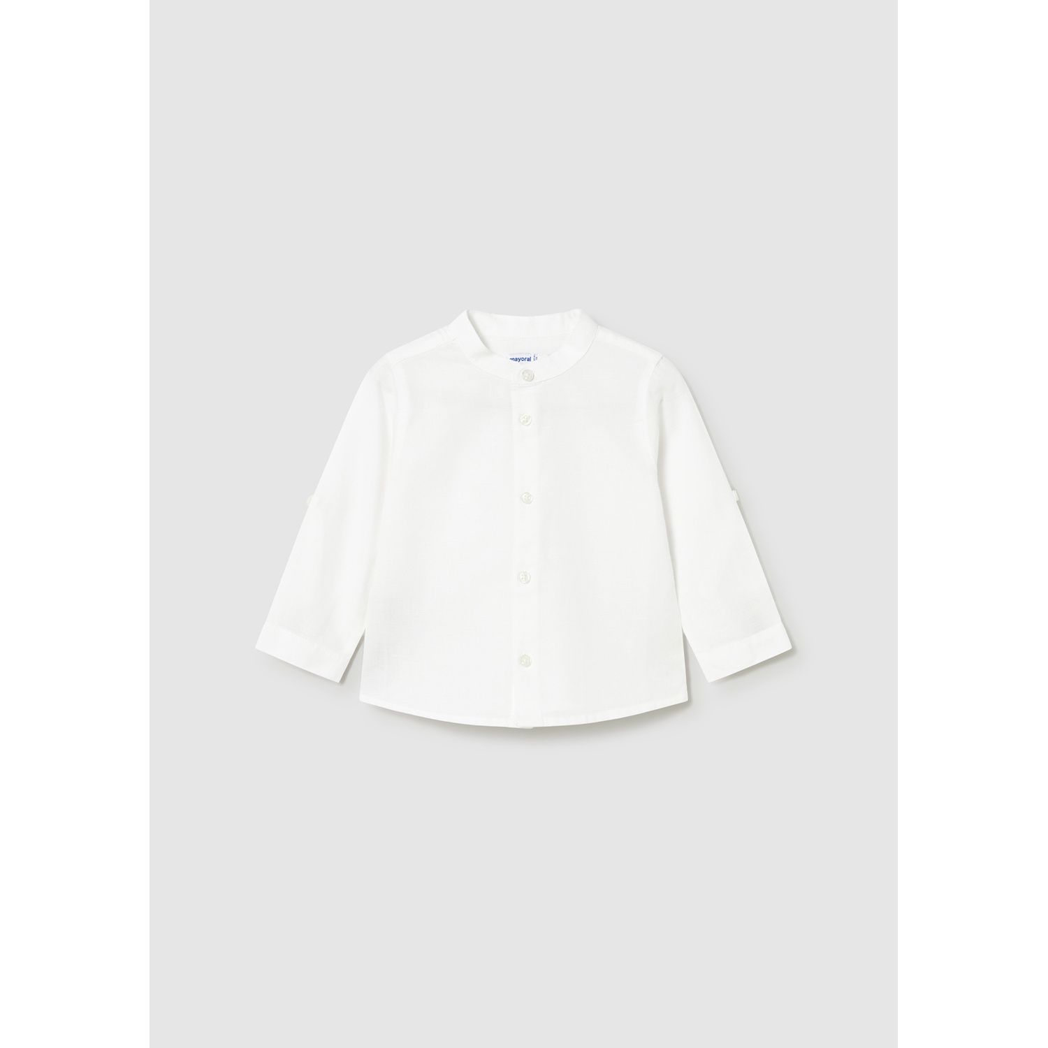 WHITE LINEN SHIRT MAO COLLAR LONG SLEEVE / 1116-035