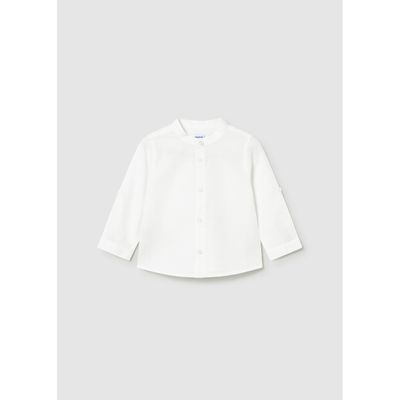 WHITE LINEN SHIRT MAO COLLAR LONG SLEEVE / 1116-035