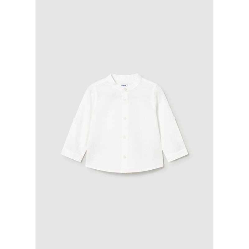 WHITE LINEN SHIRT MAO COLLAR LONG SLEEVE / 1116-035