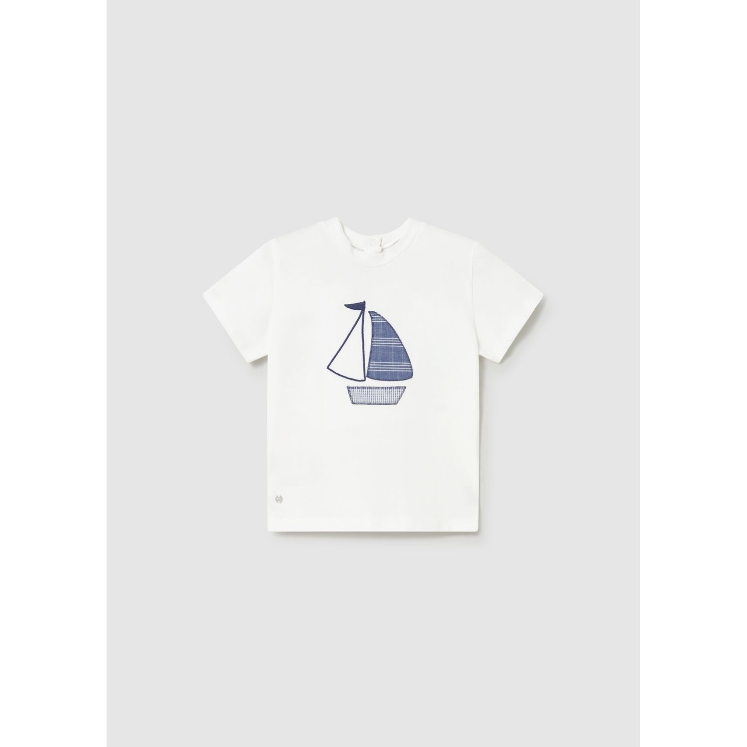 WHITE TSHIRT NAVY SAILBOAT APPLIQUE SHORT SLEEVE / 1002-076