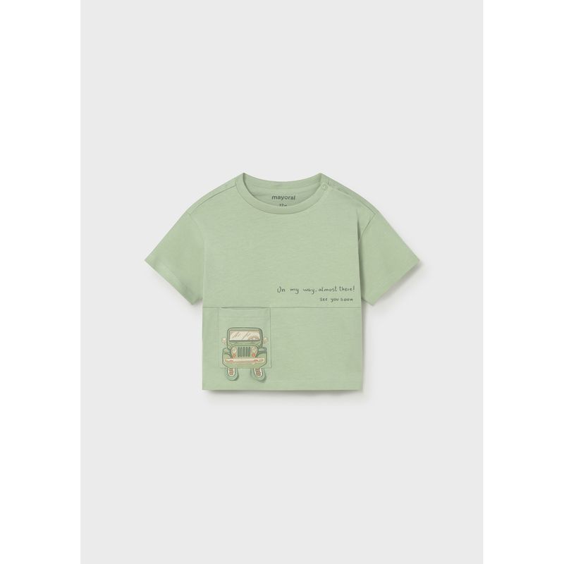 LIGHT GREEN TSHIRT CAR PRINT SHORT SLEEVE / 1005-015