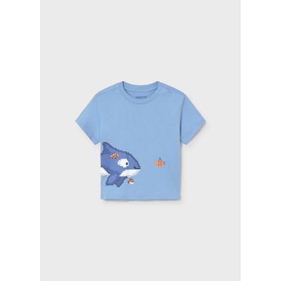 SKY BLUE TSHIRT SHART PRINT SHORT SLEEVE / 1013-018