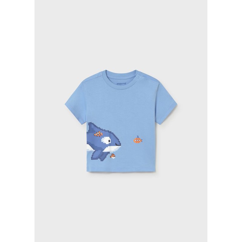 SKY BLUE TSHIRT SHART PRINT SHORT SLEEVE / 1013-018