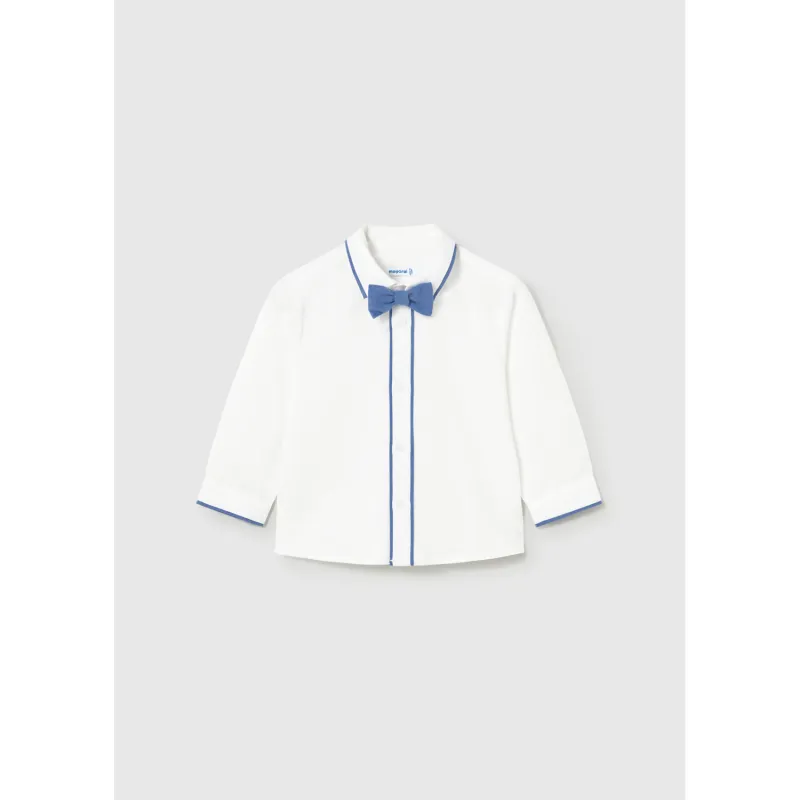 WHITE SHIRT BLUE BOWTIE LONG SLEEVE / 1115-073