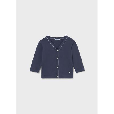 OCEON BLUE KNIT CARDIGAN V NECK WHT TRIM / 1310-076