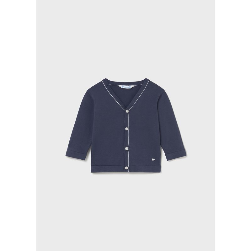 OCEON BLUE KNIT CARDIGAN V NECK WHT TRIM / 1310-076