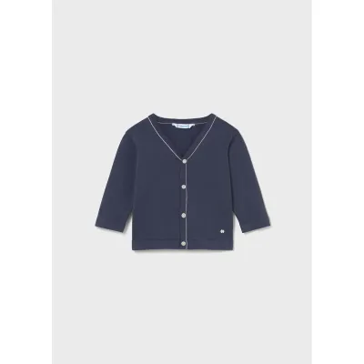 OCEON BLUE KNIT CARDIGAN V NECK WHT TRIM / 1310-076