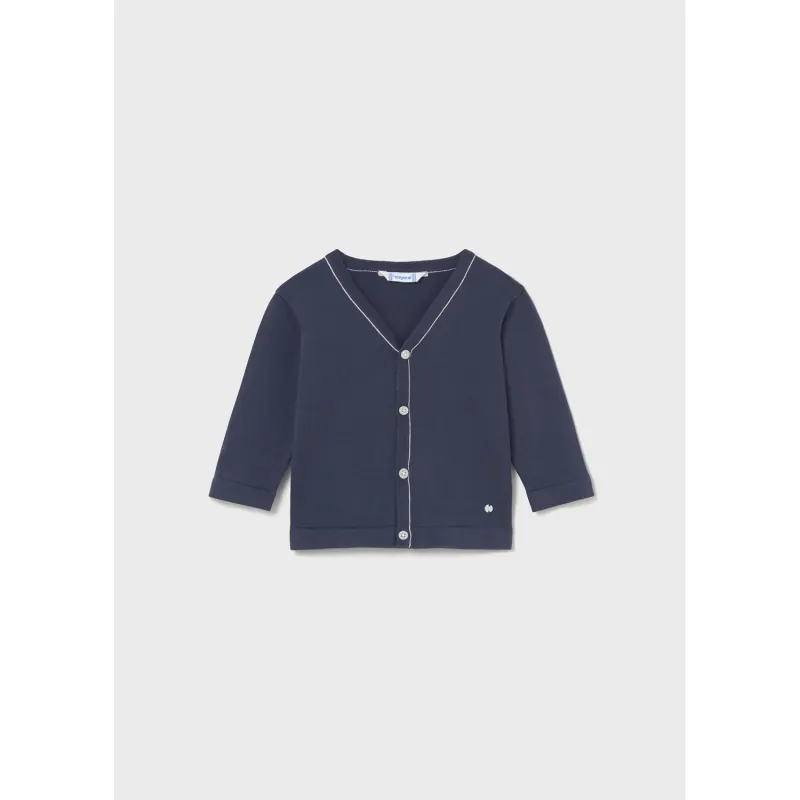OCEON BLUE KNIT CARDIGAN V NECK WHT TRIM / 1310-076