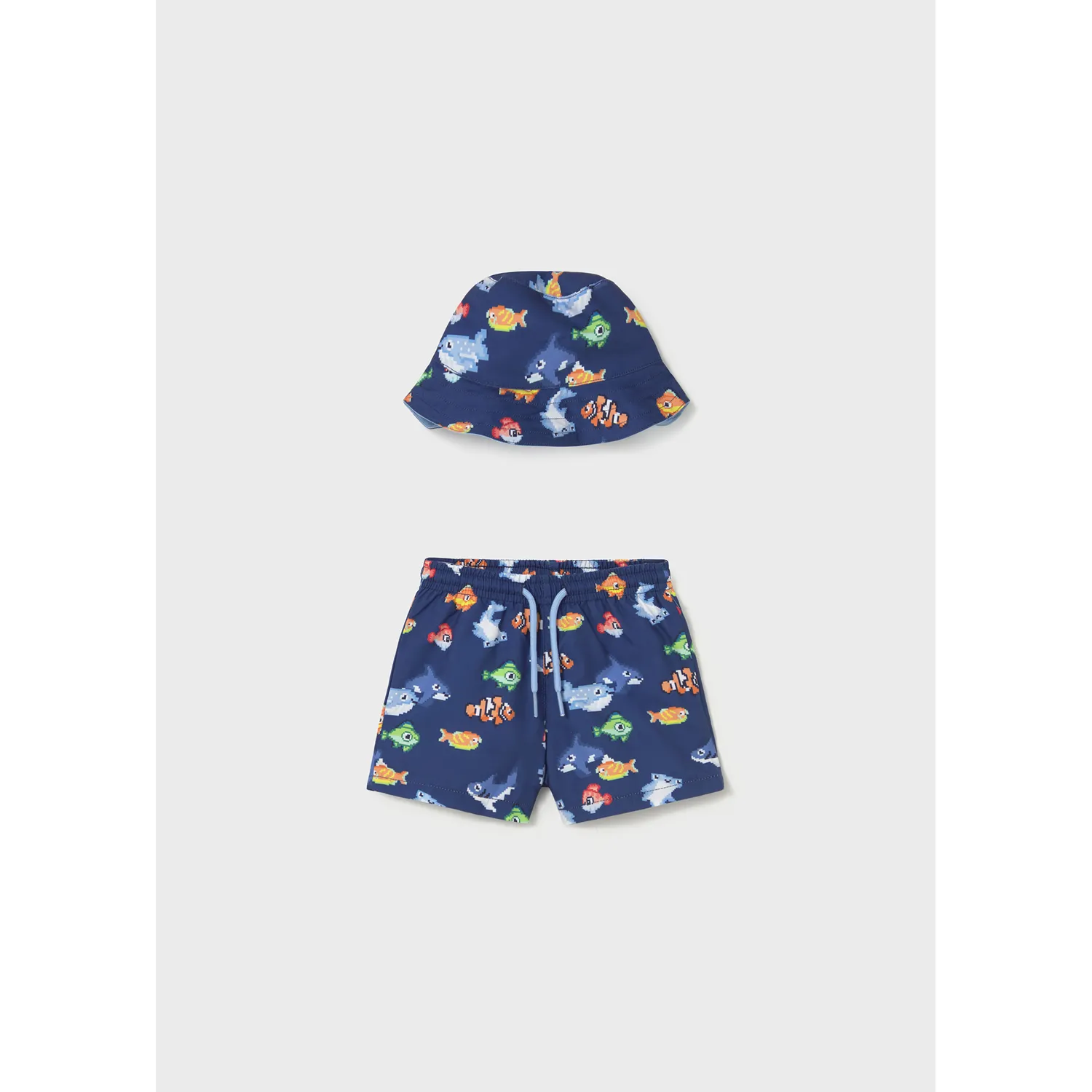 NAVY 2PC SWIMSHORT & BUCKET HAT MCL FISH PRINT / 1660-072 NAVY 2PC SWIMSHORT & BUCKET HAT MCL FISH PRINT / 1660-072