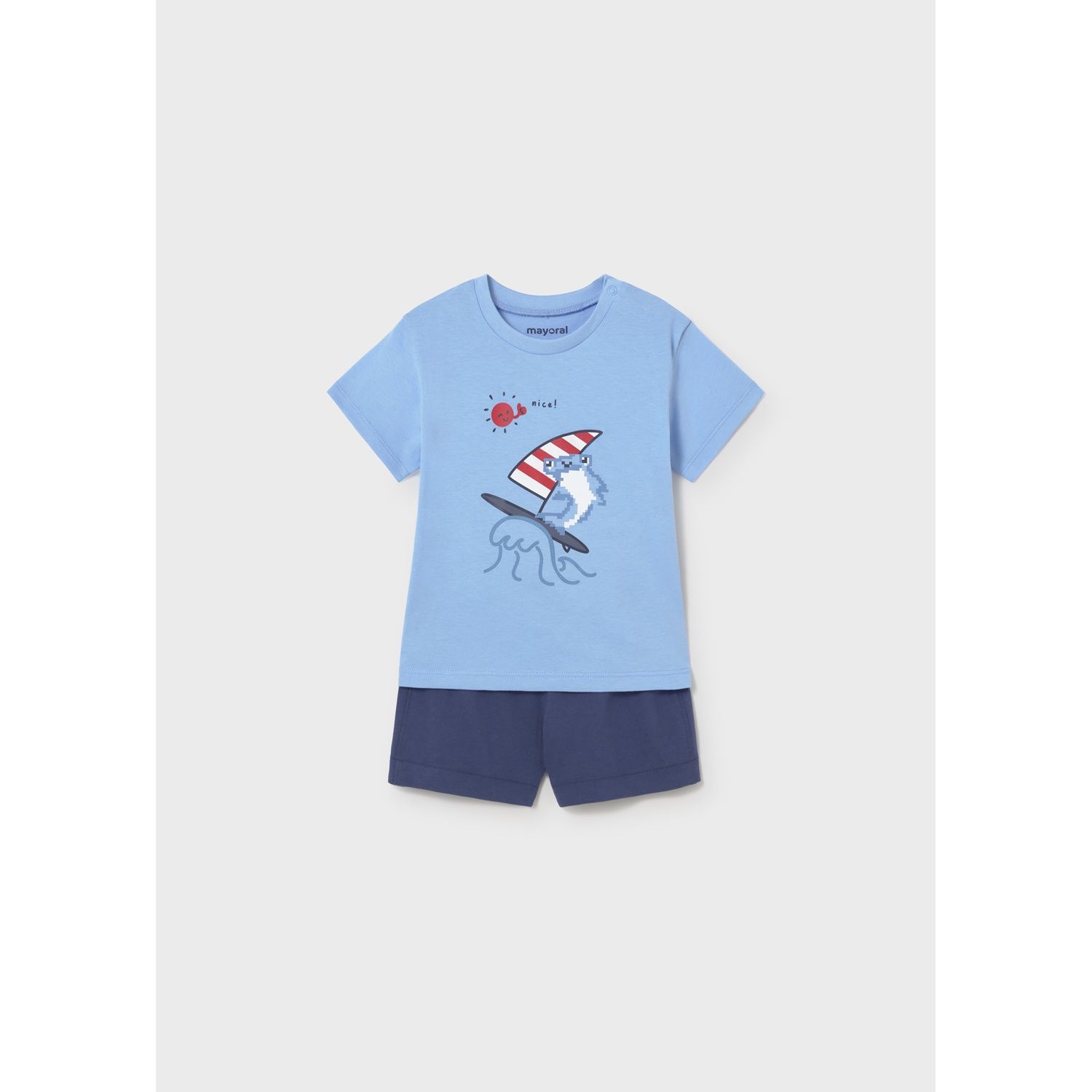 BLUE & NAVY 2PC SHORT SET KNIT SAILBOAT PRNT / 1671-050
