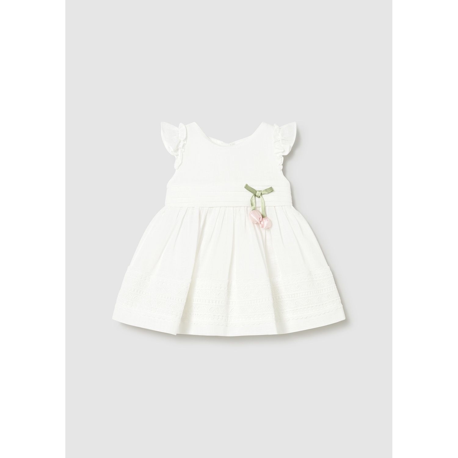 OFF WHITE DRESS W/GUIPURE LACE TRIM / 1907-042