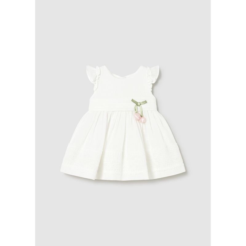OFF WHITE DRESS W/GUIPURE LACE TRIM / 1907-042