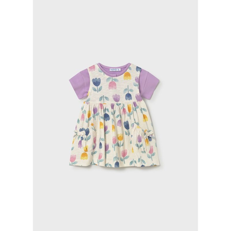 2PC LILAC & CREAM PRINTED DRESS & TOP / 1922-068