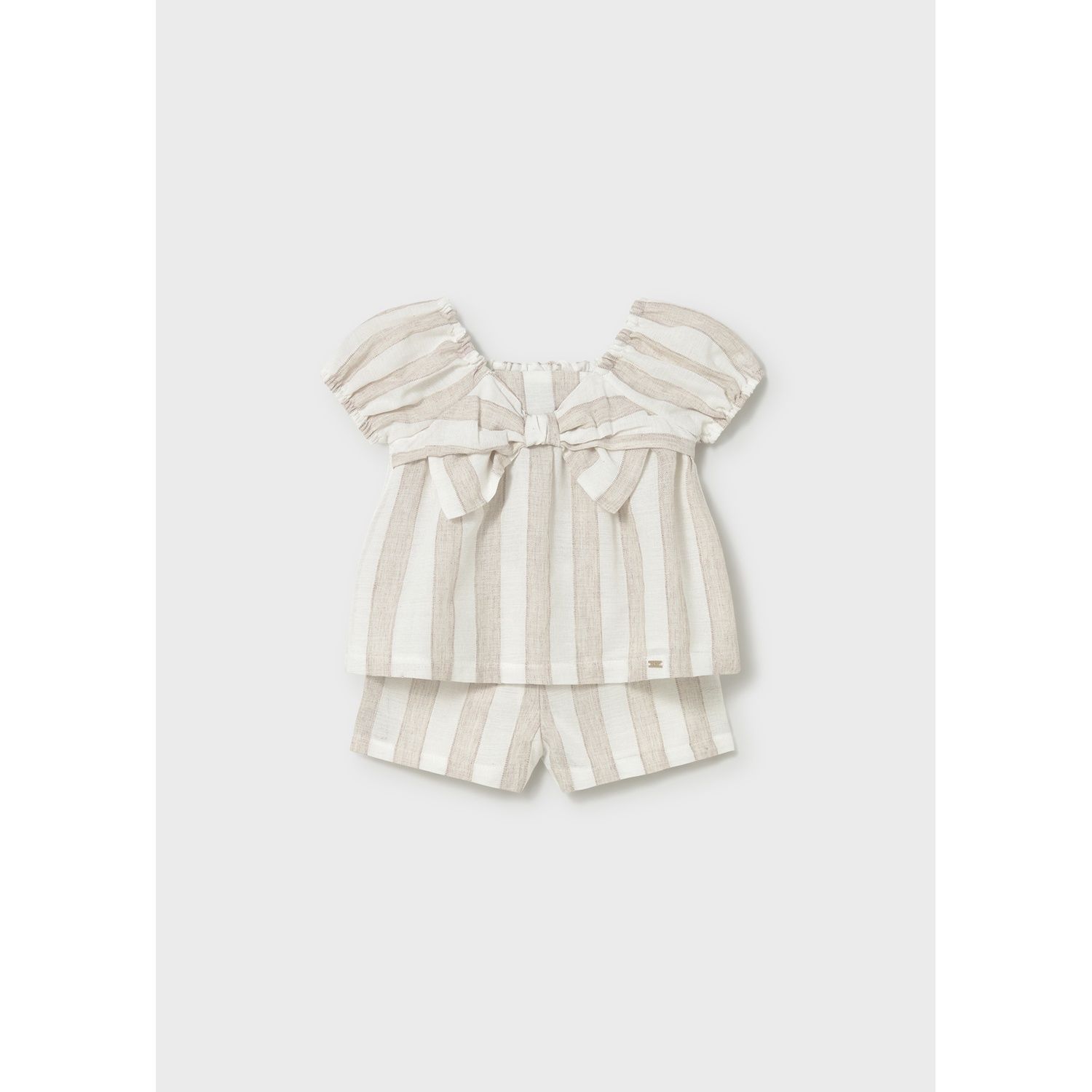 BEIGE & CREAM STRIPED SHORT SET LINENLIKE / 1211-069