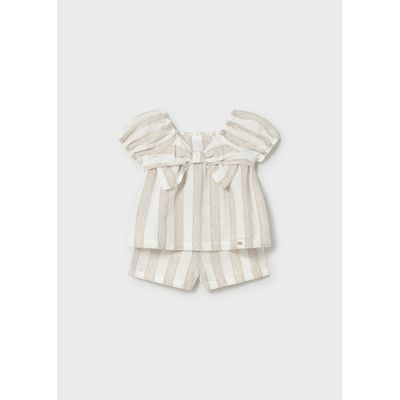 BEIGE & CREAM STRIPED SHORT SET LINENLIKE / 1211-069