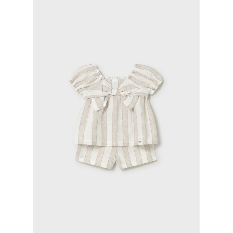 BEIGE & CREAM STRIPED SHORT SET LINENLIKE / 1211-069