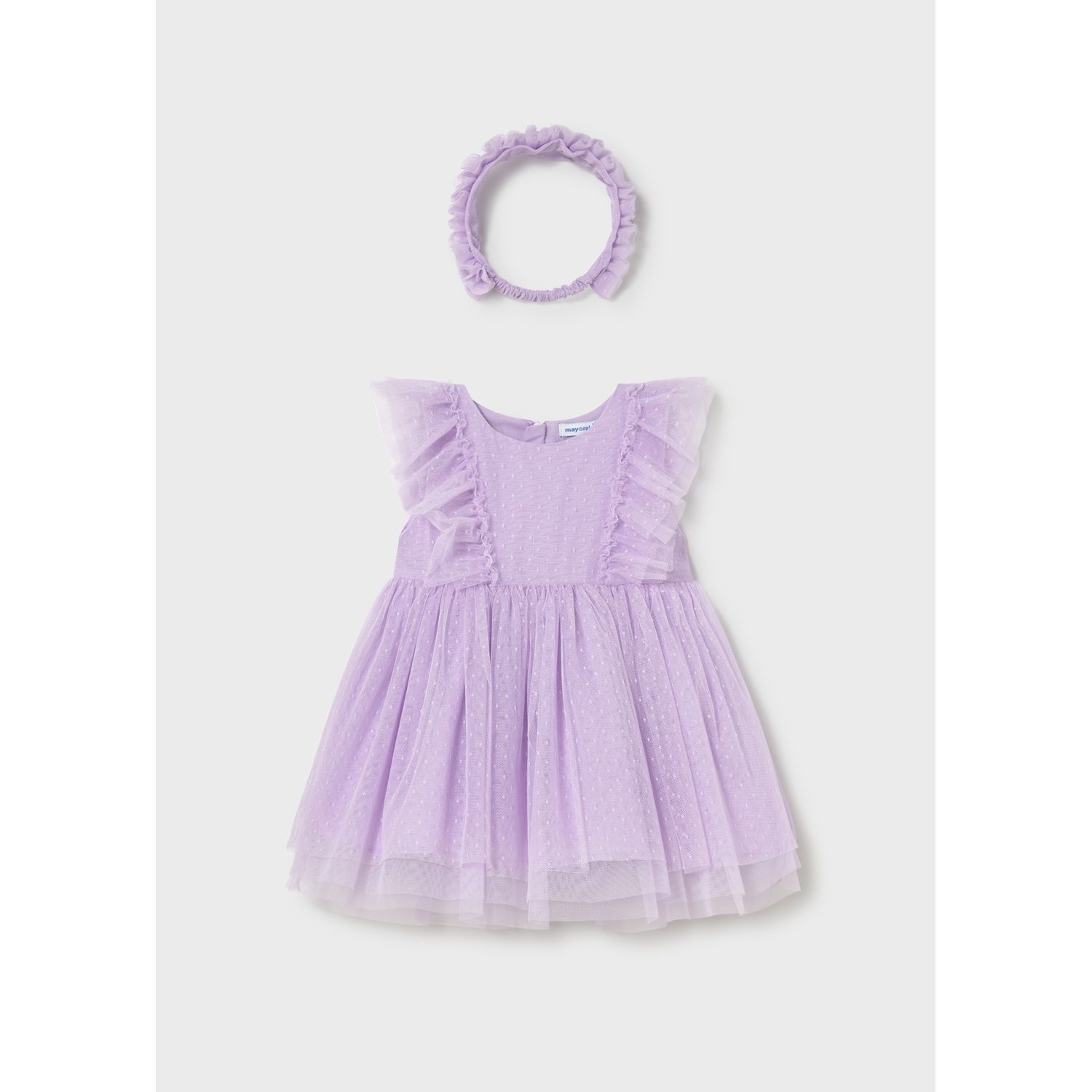2PC LILAC TULLE DRESS & HEADBAND DOT PATTERN / 1905-047
