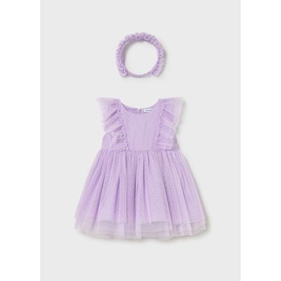 2PC LILAC TULLE DRESS & HEADBAND DOT PATTERN / 1905-047