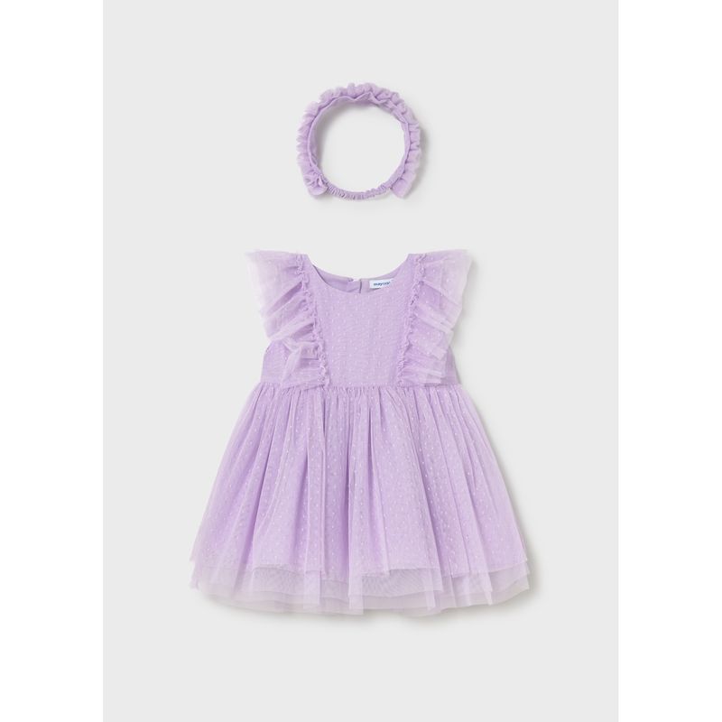 2PC LILAC TULLE DRESS & HEADBAND DOT PATTERN / 1905-047