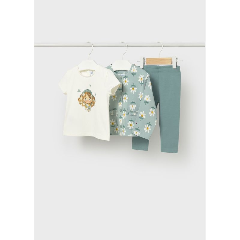 3PC GREEN & CREAM LEGGING SET DAISY PRINT CDG / 1749-088