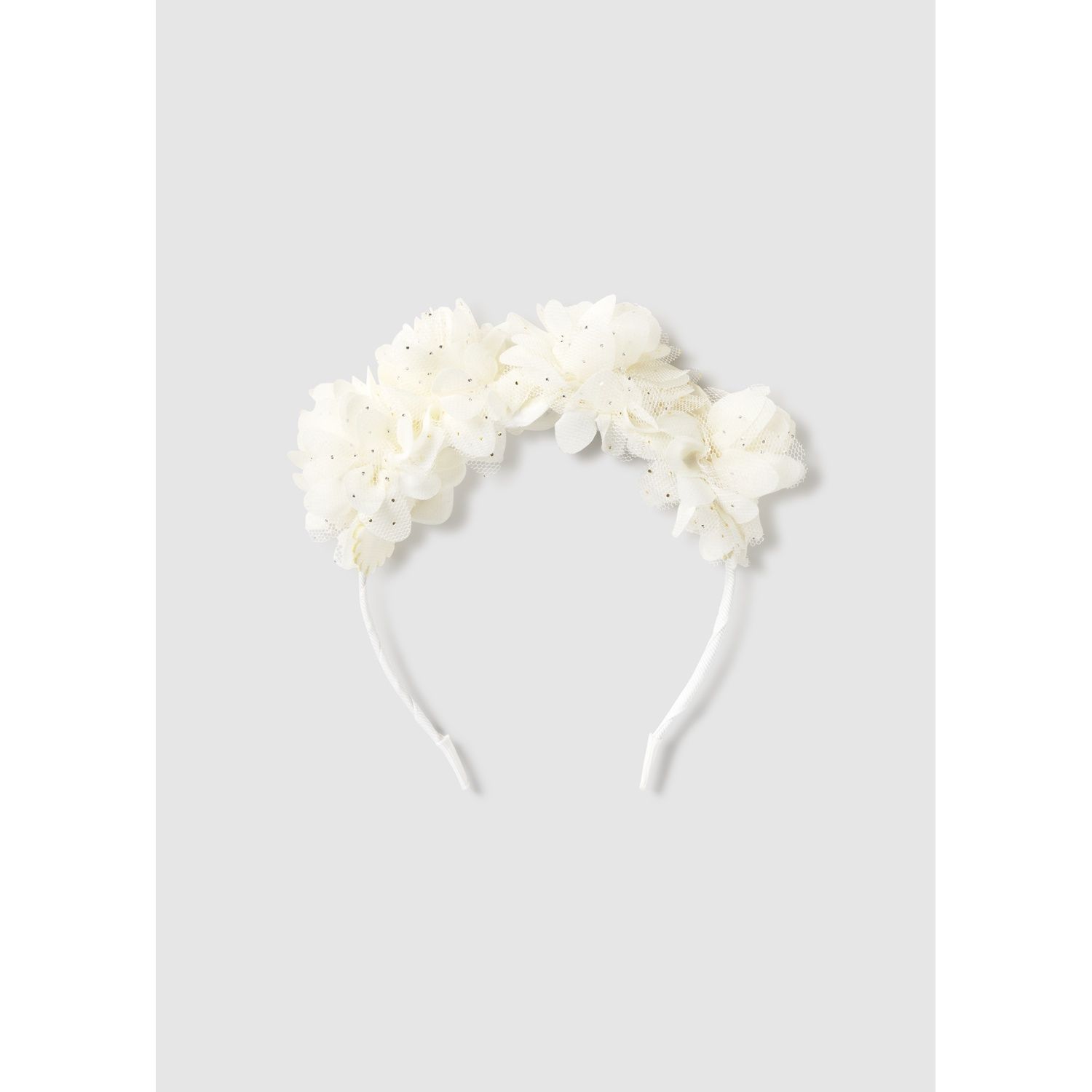 CREAM FLOWER HEADBAND TULLE & GOLD SPARKLE / 10154-064
