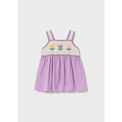LILAC & CREAM CROCHET BODICE WITH TULIP PRNT / 1931-080