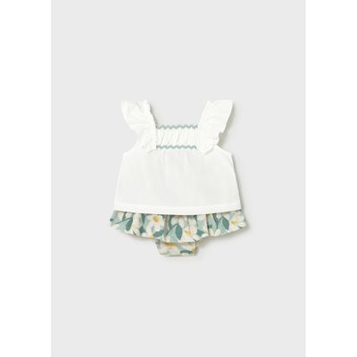 2PC CREAM & GRN. FLORAL PRINTED SHORT / 1932-073