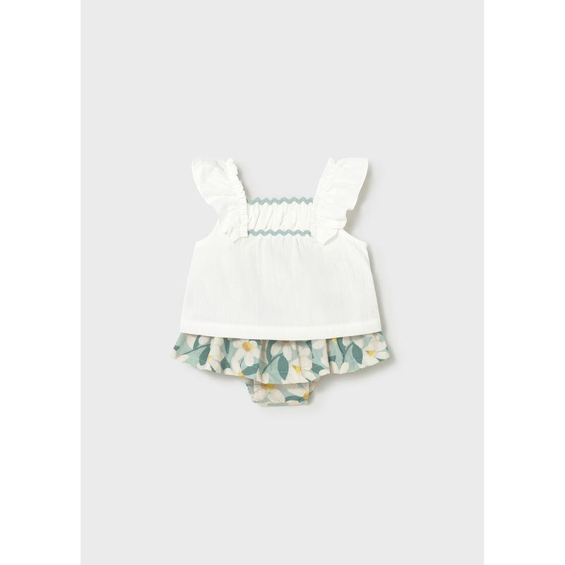 2PC CREAM & GRN. FLORAL PRINTED SHORT / 1932-073