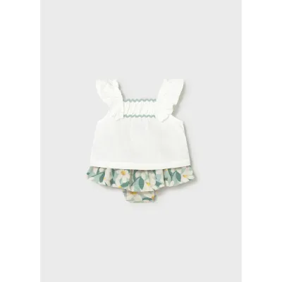 2PC CREAM & GRN. FLORAL PRINTED SHORT / 1932-073