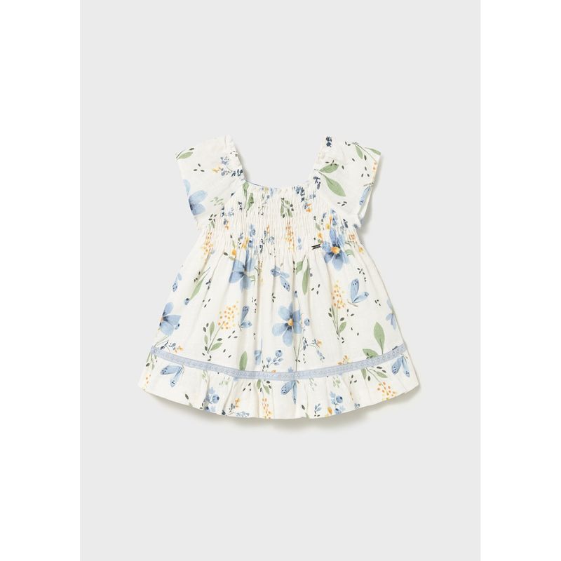 CREAM & SKY BLUE PRINTED DRESS / 1992-094