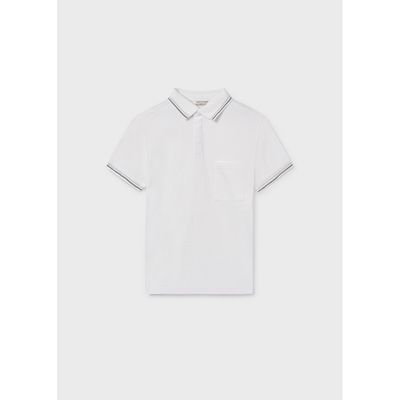 CREAM POLO SHORT SLEEVE POCKET BLK COLLAR TRIM / 6164-057