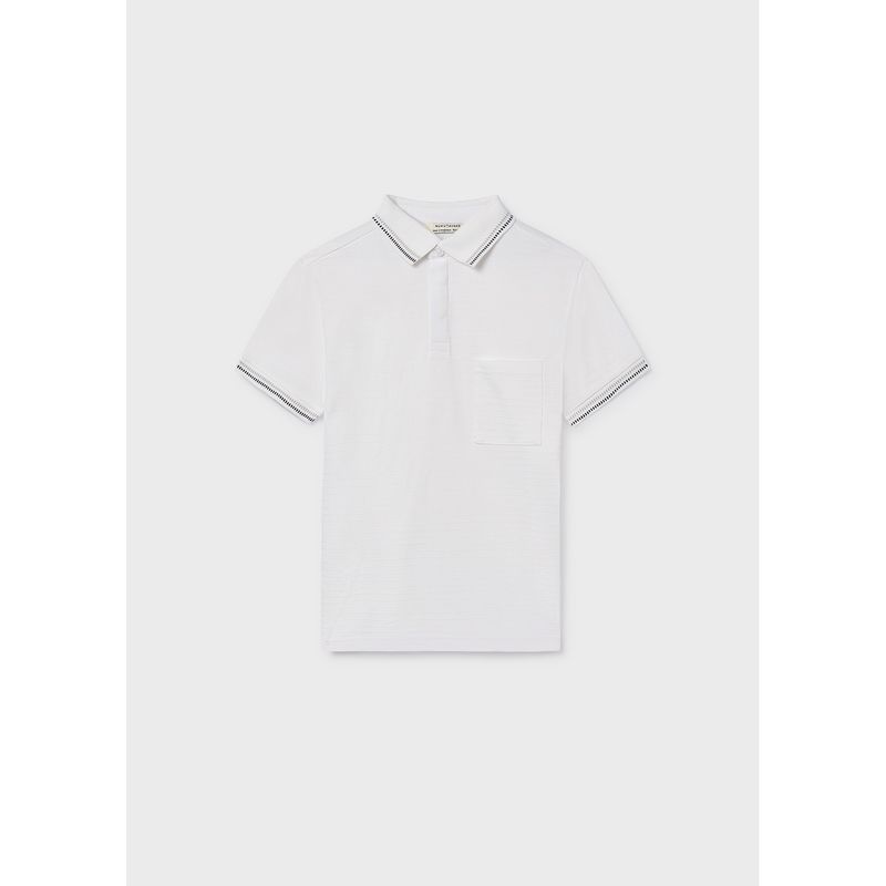 CREAM POLO SHORT SLEEVE POCKET BLK COLLAR TRIM / 6164-057