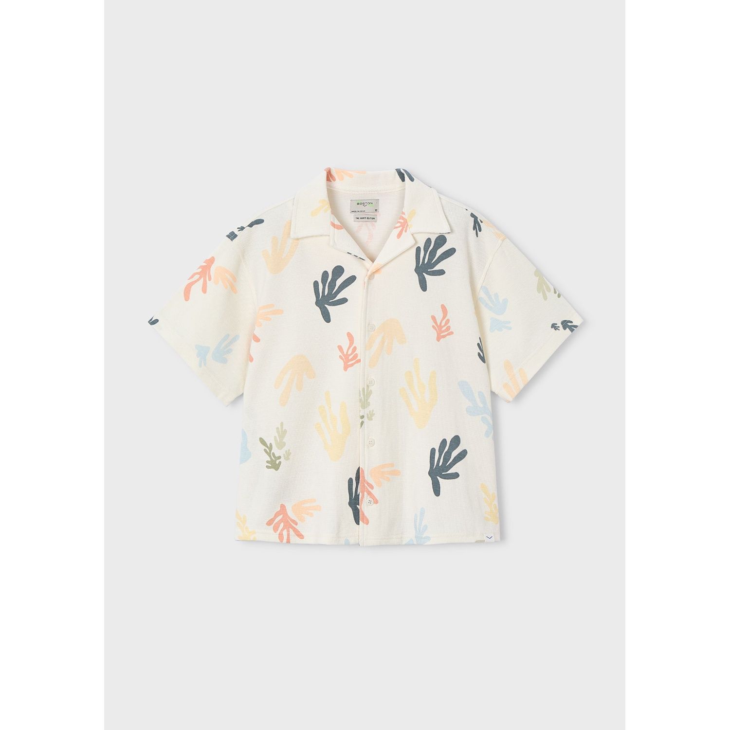 CREAM SHIRT MCL PRINT SHORT SLEEVE KNITLIKE / 6178-302
