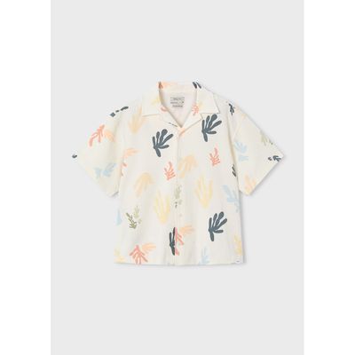 CREAM SHIRT MCL PRINT SHORT SLEEVE KNITLIKE / 6178-302