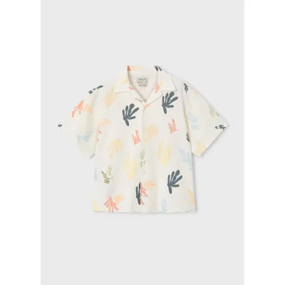 CREAM SHIRT MCL PRINT SHORT SLEEVE KNITLIKE / 6178-301