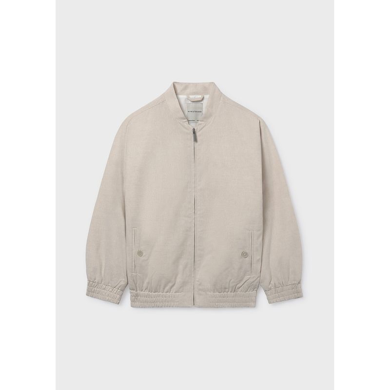 BEIGE LINEN BOMBER JACKET ZIP CLOSURE / 6414-019