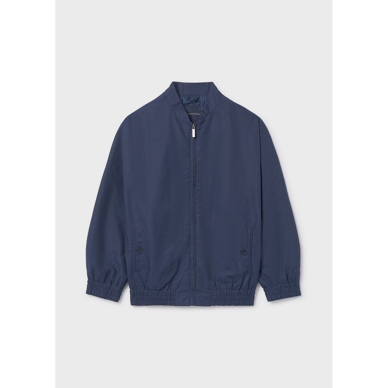 NAVY BOMBER LINEN JACKET ZIP CLOSURE / 6414-018