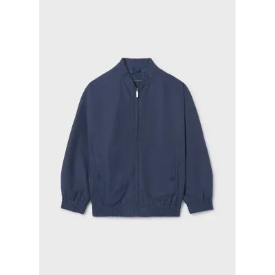 NAVY BOMBER LINEN JACKET ZIP CLOSURE / 6414-018
